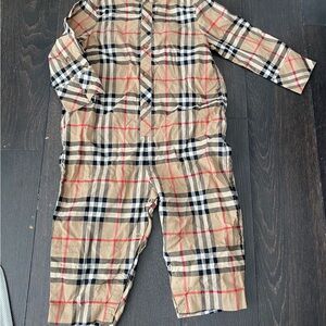 Burberry Beige and Black Checkered Jumpsuit